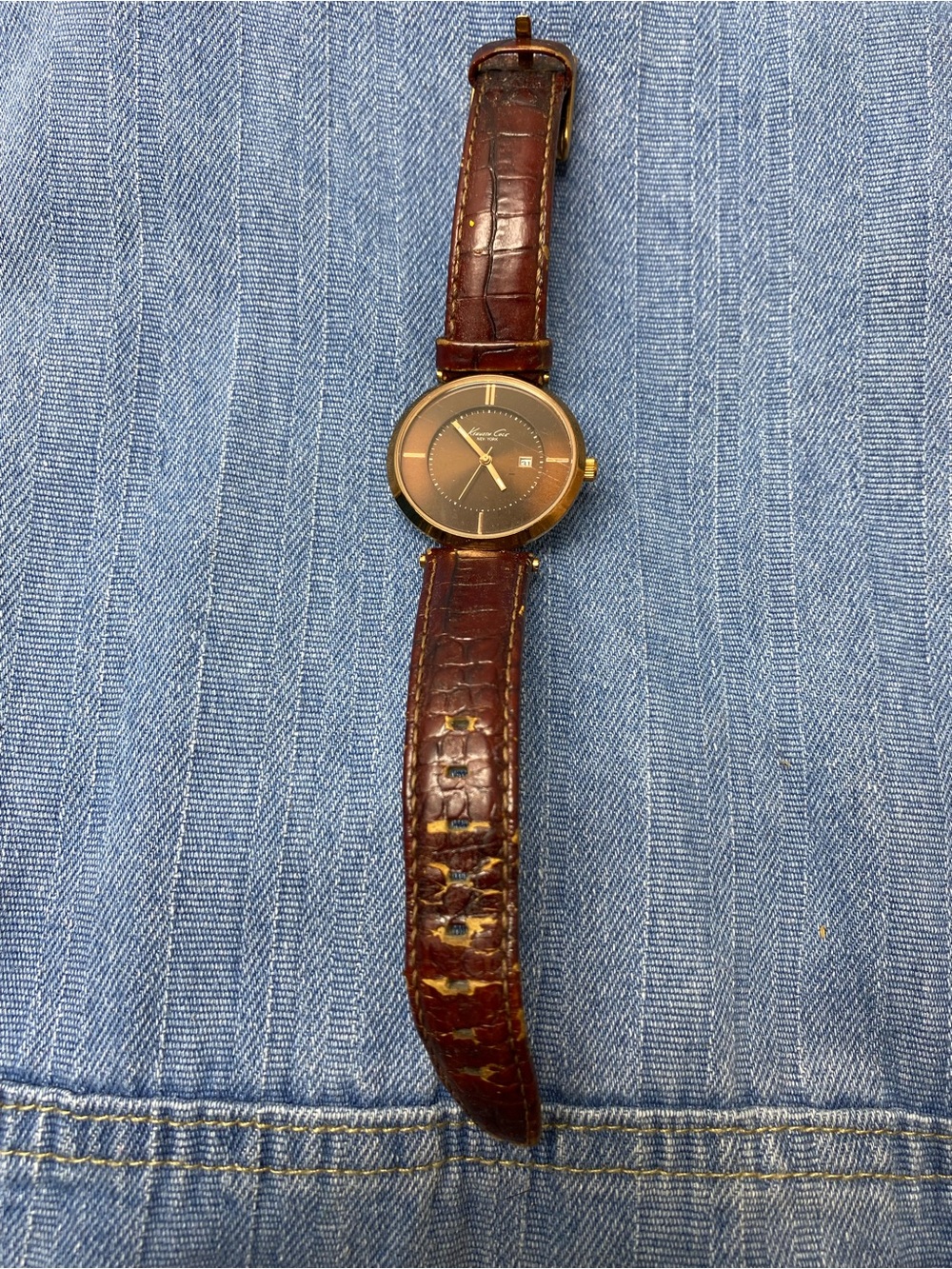 Kenneth Cole Watch Womens 34mm Brown Dial Date KC2597 Leather Strap